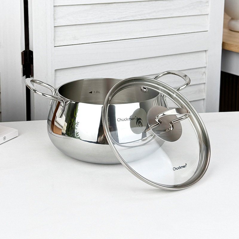 Chockmen Zhuo Deming 18/10 Acero inoxidable 14CM Olla de sopa pequeña de doble oreja Complemento alimenticio para bebés Olla de leche Olla de cocción Olla de fideos