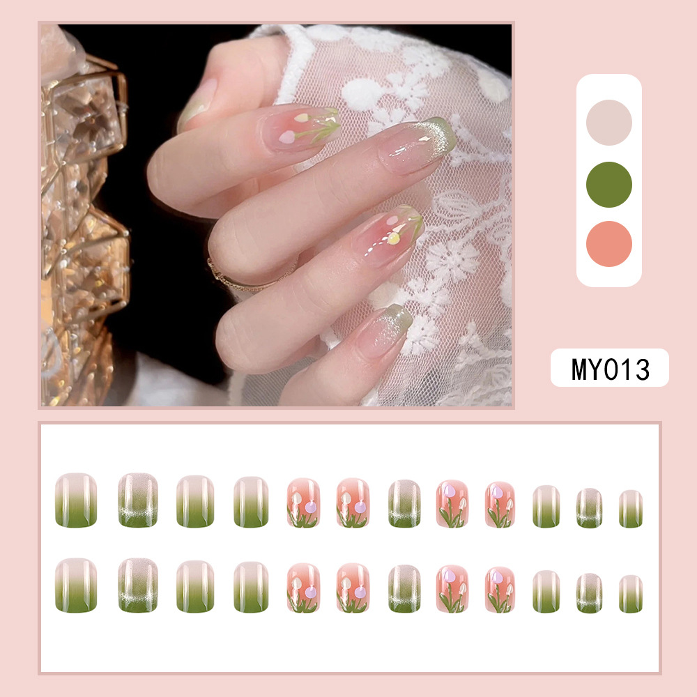 Pequeño libro rojo ojo de gato gradiente desgaste uña flor tridimensional manicure francesa 24 piezas de uñas falsas productos terminados venta directa