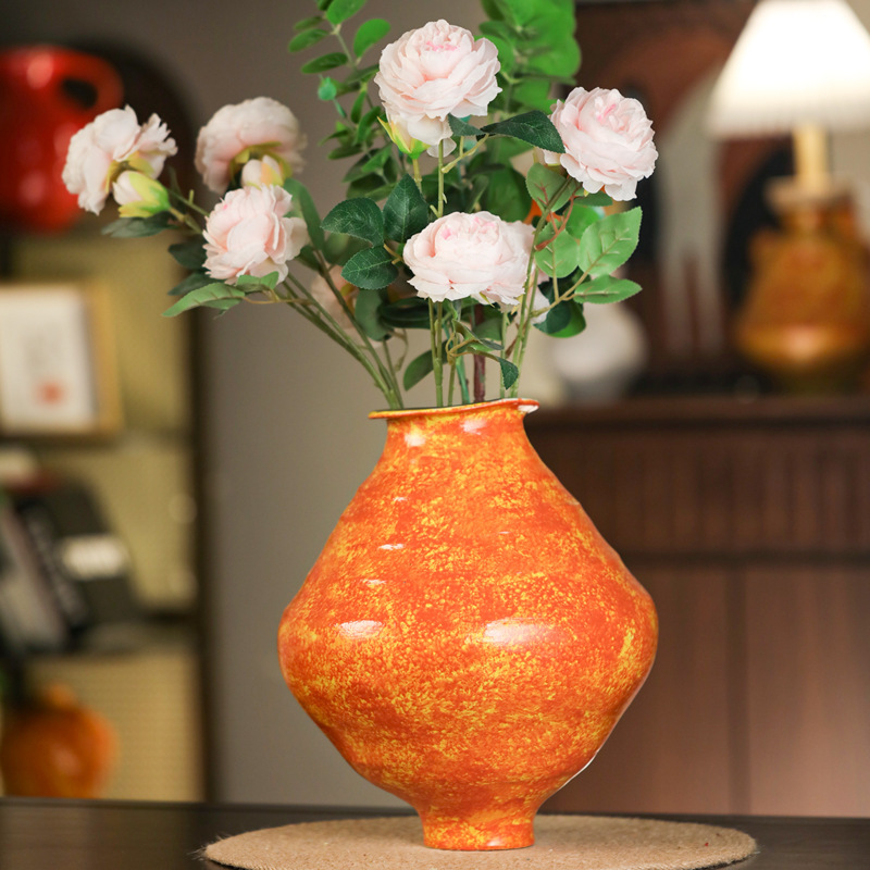 Jingdezhen Handmade Artistic Wabi-Sabi Style Ceramic Vase Flower Arrangement Pottery Living Room Model Room Soft Decoration