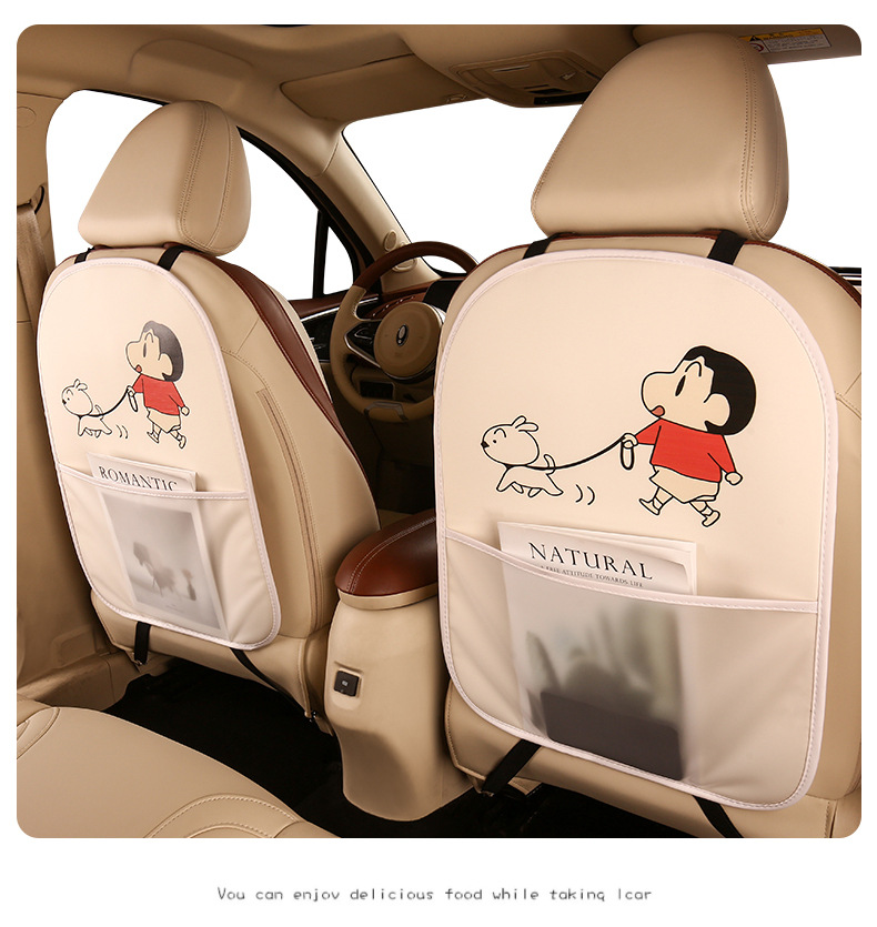 Small new ladies cute cartoon chair back anti-kick cushion car seat chair back anti-fouling cushion belt storage belt