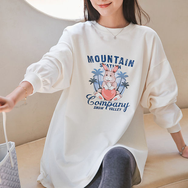 Pregnant Women's Autumn T-shirt Long Sleeve Round Neck Cartoon Top Cotton plus size Sweatshirt Spring and Autumn Pregnant Women's Spring and Autumn Mid-length