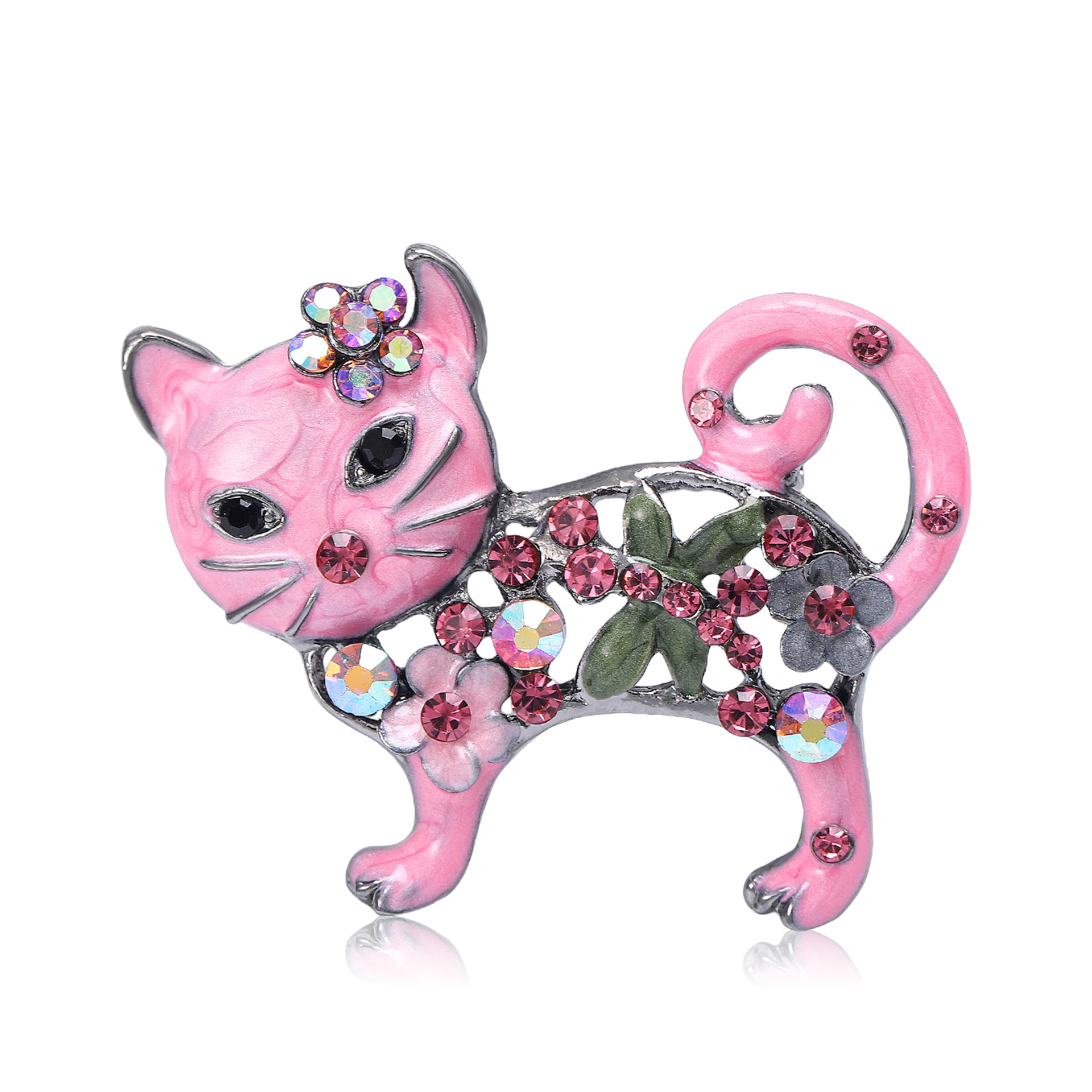 Broche de gatito esmaltado con incrustaciones brillantes