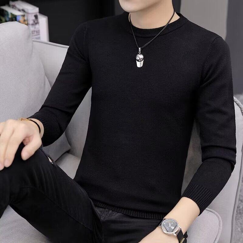 Autumn and Winter Thin Solid Color Black Crewneck Sweater Men's Korean Style Youth Slim-fit Base All-match Knit Sweater Sweater Autumn and Winter Thin Solid Color Black Crewneck Sweater Men's Korean Style Youth Slim-fit Base All-match Knit Sweater Sweater