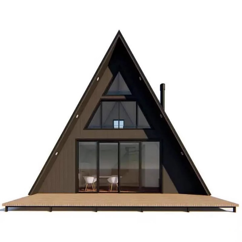 Nuevo estilo de acero triangular casa de madera móvil diseño arquitectónico hotel al aire libre camping casa de marco de madera