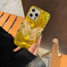 ins适用苹果15promax水波纹金底立体蝴蝶iphone14pro电镀13promax