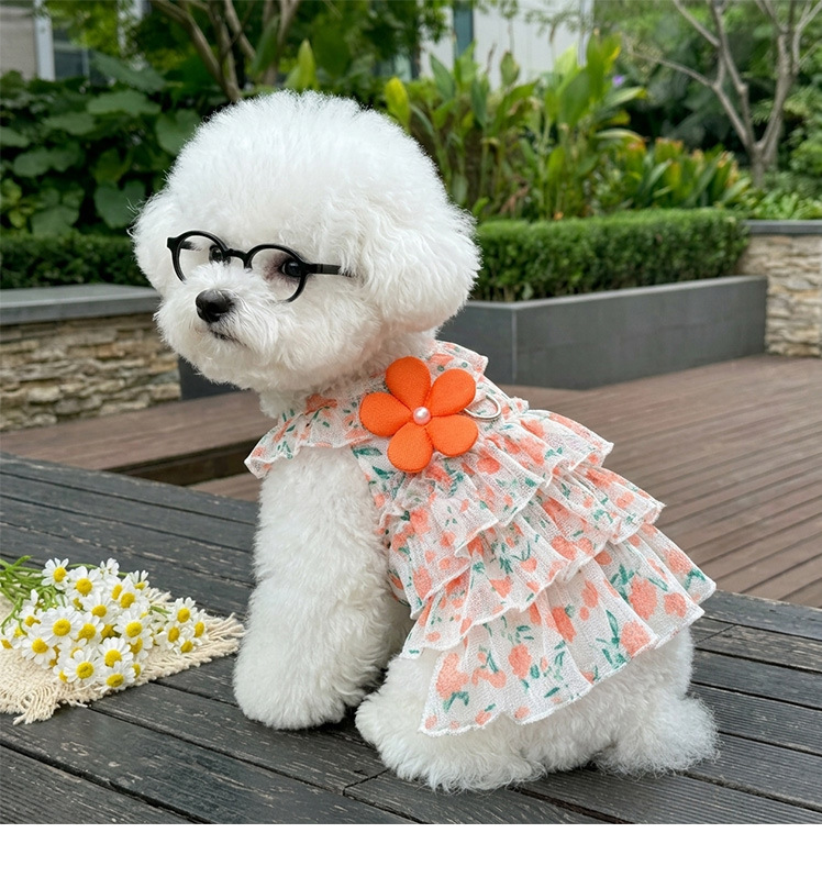 Robe plissée à fleurs style princesse pour chien et chat été_voghion.com