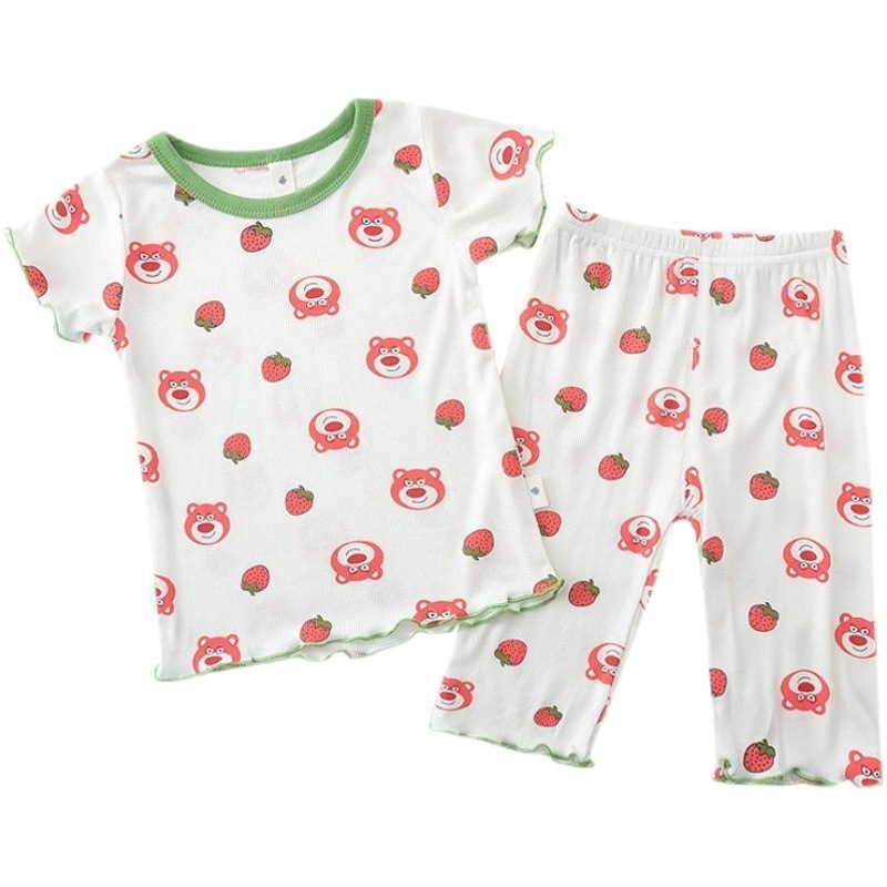 Las niñas de seda de hielo desgaste traje de estilo occidental verano nuevo estilo coreano bebé niñas hielo seda fresco pijamas desgaste del hogar conjunto