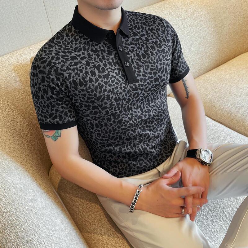 Cross-border Foreign Trade Men's Short-sleeved Polo Shirt Small Sweet Potato recommend Sexy Leopard Print Lapel Short-sleeved Polo Shirt
