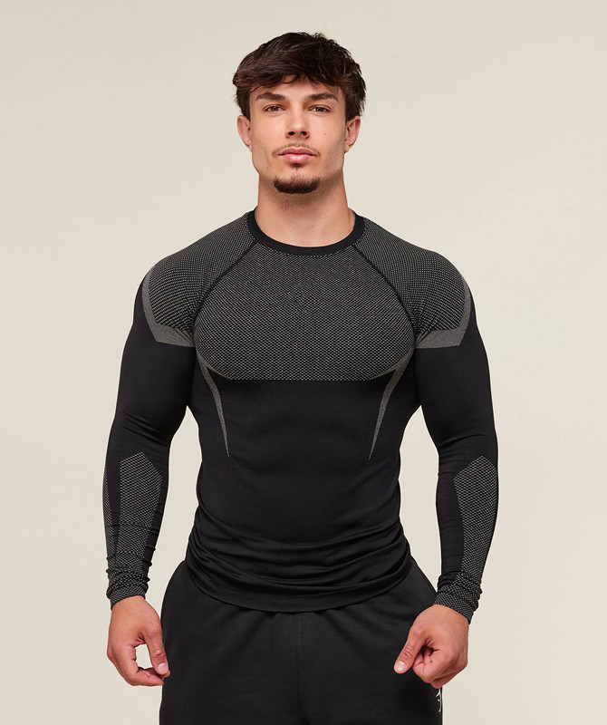ジム新しい筋肉フィットネススポーツランニング長袖 Tシャツタイトな通気性弾性バスケットボールトレーニングプリントトップ|undefined