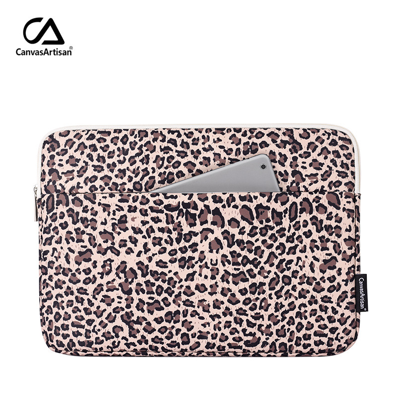 Leopard Print Waterproof Laptop Sleeve – Dual Compartment Case for MacBook  More Beige 11 inches