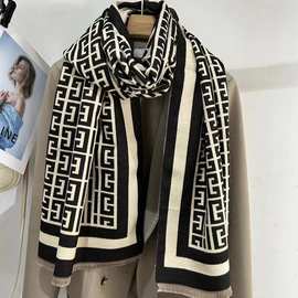 经典新款字母仿羊绒围巾男女冬季高级感百搭加厚保暖围脖空调披肩