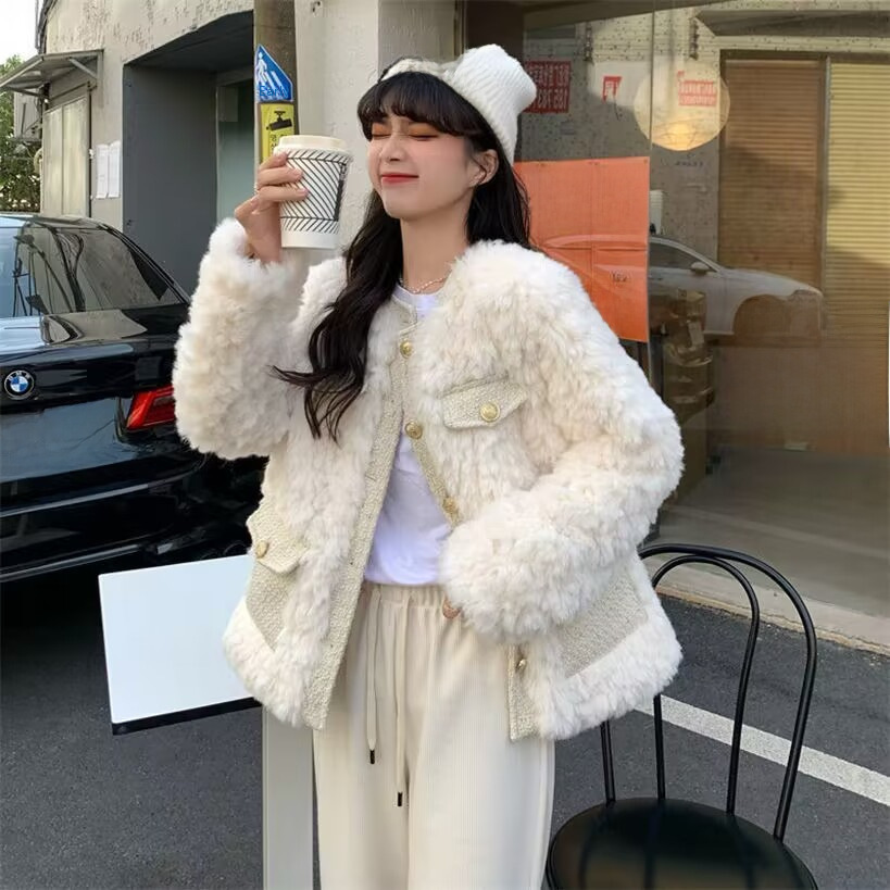 Thickened  style lamb wool coat for women 2023 autumn and winter all-matching new outdoor plush loose top ins fashion_voghion.com