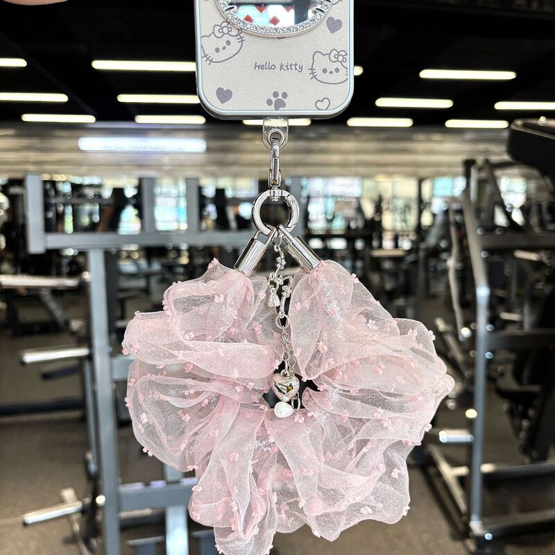Ethereal and fluffy organza fabric scrunchie phone charm, anti-lost wrist strap, sweet style keychain accessory