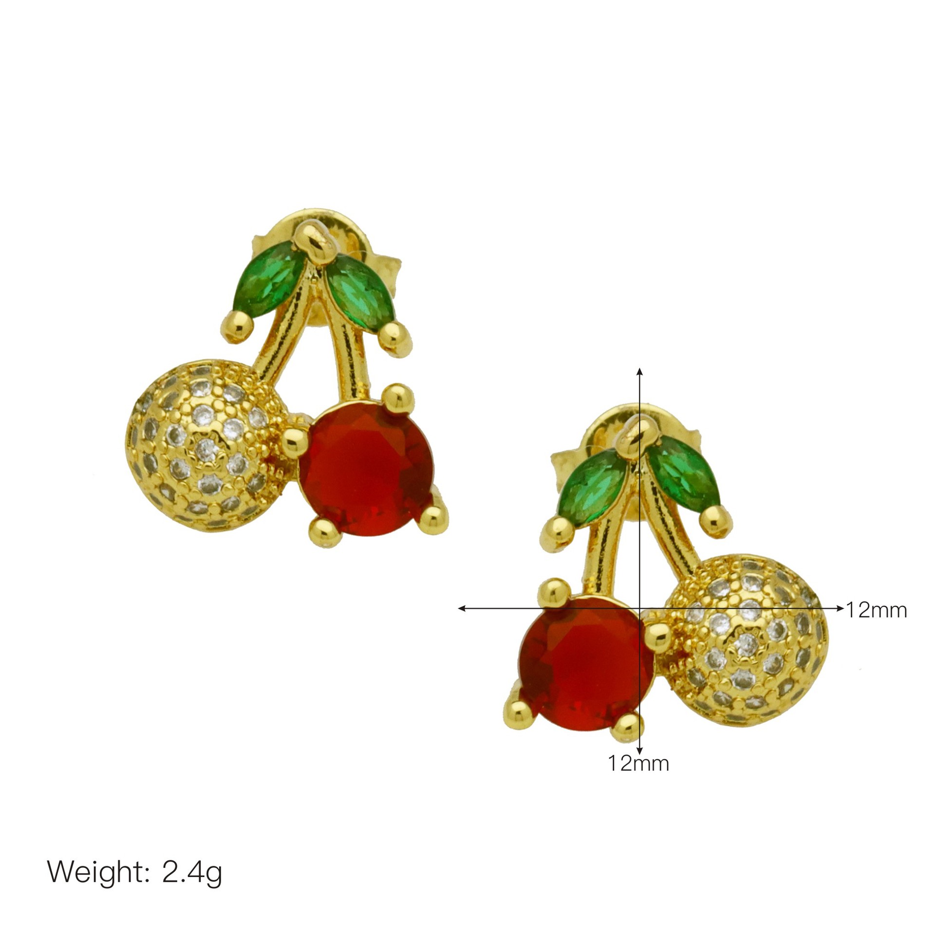 7g Weight Brass Ear Needle Material Zircon Inlay Material Ear Studs Classification 1 Pair Quantity Daily Occasion Copper Material Cherry, Strawberry Pattern Women's Gender Enamel, Inlay Design Simple Style Style 1 Pair Simple Style Cherry Strawberry Enamel Inlay Copper Zircon Ear Studs 8