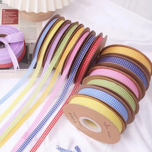 2cm plaid ribbon baking packaging ribbon flower bouquet cake box cloth ribbon grid 1cm pattern satin ribbon
