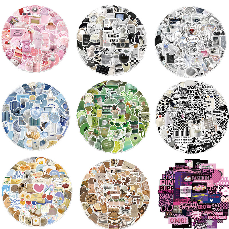 50 Cartoon Color Ins Wind Combination Graffiti Stickers Decorative Luggage Water Cup Guitar Waterproof DIY Wholesale