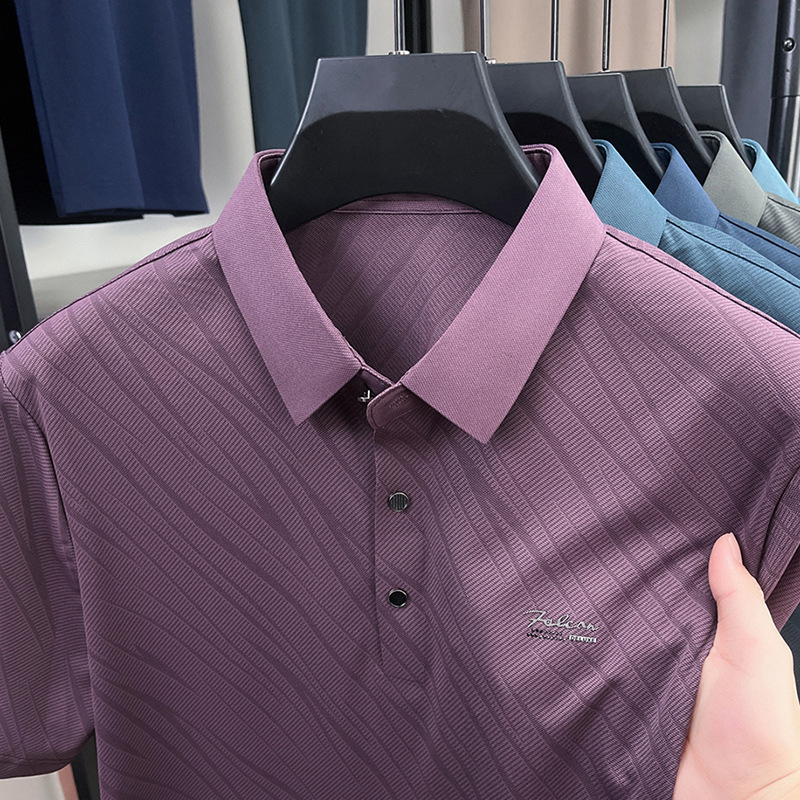 Summer New Arrival Bark Pattern Exquisite Fashion Chest Label Men's Casual T Short-sleeved POLO Shirt Comfortable All-match T-shirt