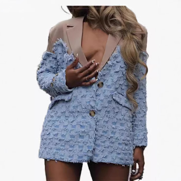 Abbigliamento donna giacca patchwork jacquard a scacchiera_voghion.com