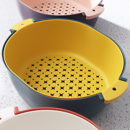Stylish Double-Layer Drain Basket with Handle, Multi-Purpose Colorful Storage Basket with Star Pattern, Household Kitchen Vegetable Drain Basket