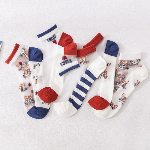 Summer mesh breathable socks for women, Japanese cat cassocks, women's boat socks, Korean style shallow socks, college style crystal socks for women