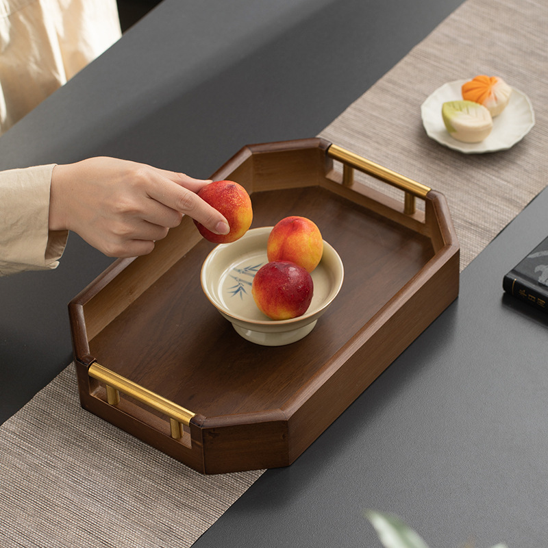 ライト高級レトロ多機能手作り竹八角形金属トレイクリエイティブフルーツプレートペストリー洋食ティートレイ|undefined