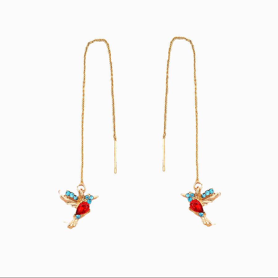 Cross-border Mixed Zirconium Spreading Bird Earrings Ear Line European and American New Hummingbird Personalized Animal Ear Chain Earrings Women's Earrings