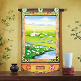 蒙古皮画特色工艺品蒙古包餐厅装饰画成汗玄关挂画民族风轴画