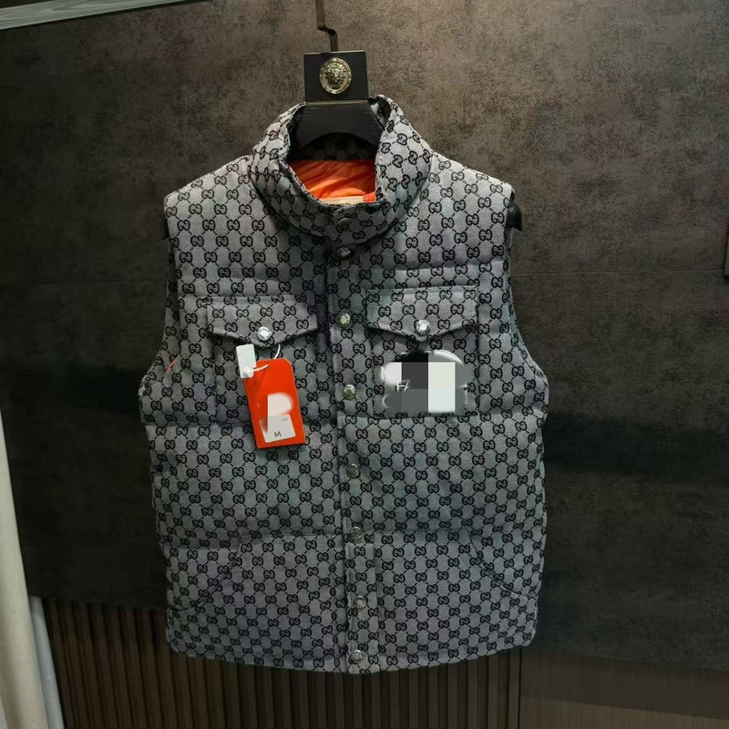 Winter Cross-Border Men's Clothing B Brand Striped Embroidered Logo Vest Stand Collar Trendy Warm Vest Fashion Versatile Jacket B