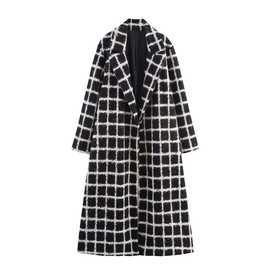 2025欧美风夏女装黑白格子气质英伦风呢子大衣  9456