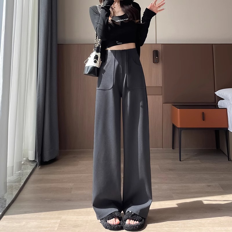 Ángora pantalones de trajes de piernas anchas rojas para mujeres de otoño nuevos pantalones casuales de cintura alta sueltos y colgantes rectos