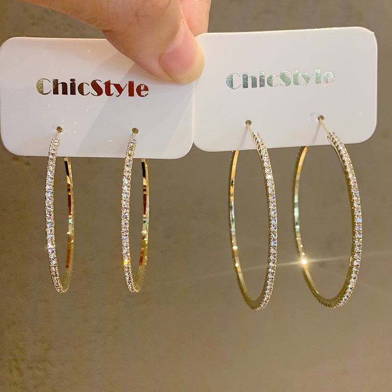 925 Silver Needle European and American Style Internet Popular HOOP Metal Diamond Large Ring Exaggerated South Korea Earrings Trendy Personality Earrings for Women