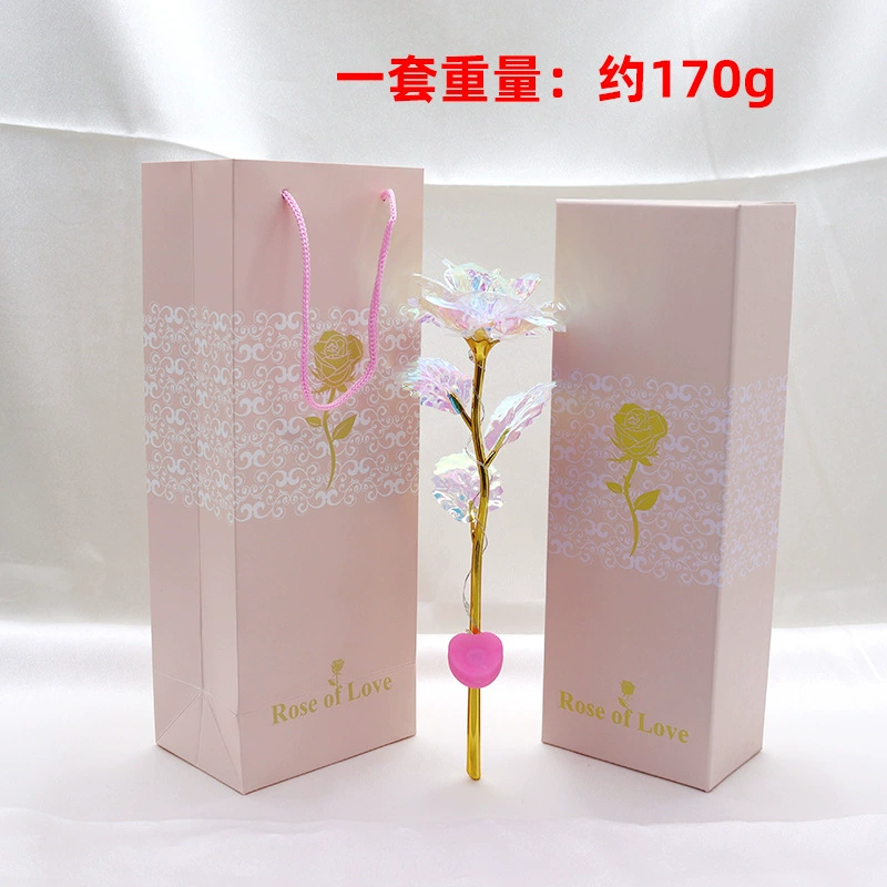 Подарочный набор Glow Rose — подарочная коробка фуксии, вариант с LED-подсветкой, изысканная ножка из золота