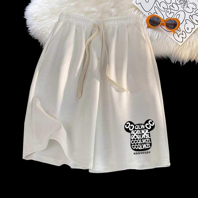 Ventas directas de la fábrica de moda waffle pantalones cortos de los hombres de baloncesto de verano deportes pantalones rectos sueltos pantalones cortos de sentido de diseño