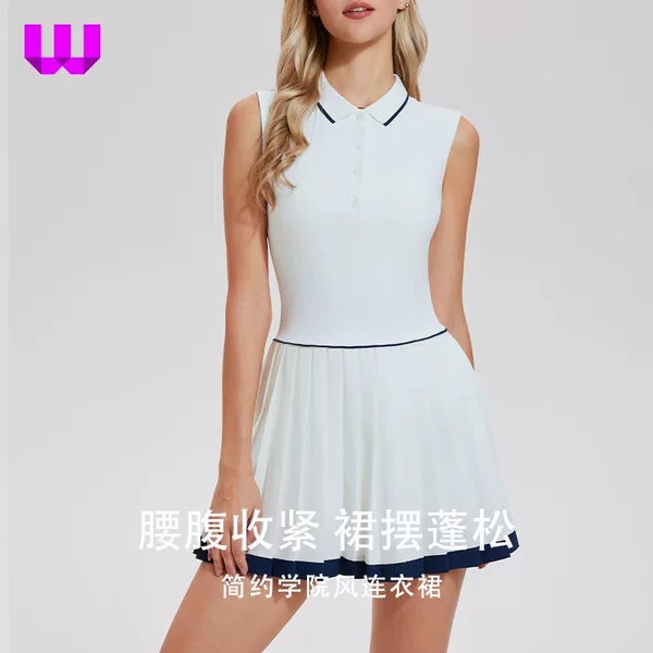 Contrast Color Polo Collar Tennis Dress Sports Outdoor Sleeveless Short Skirt Quick-Drying Breathable Casual Pleated Skirt Set