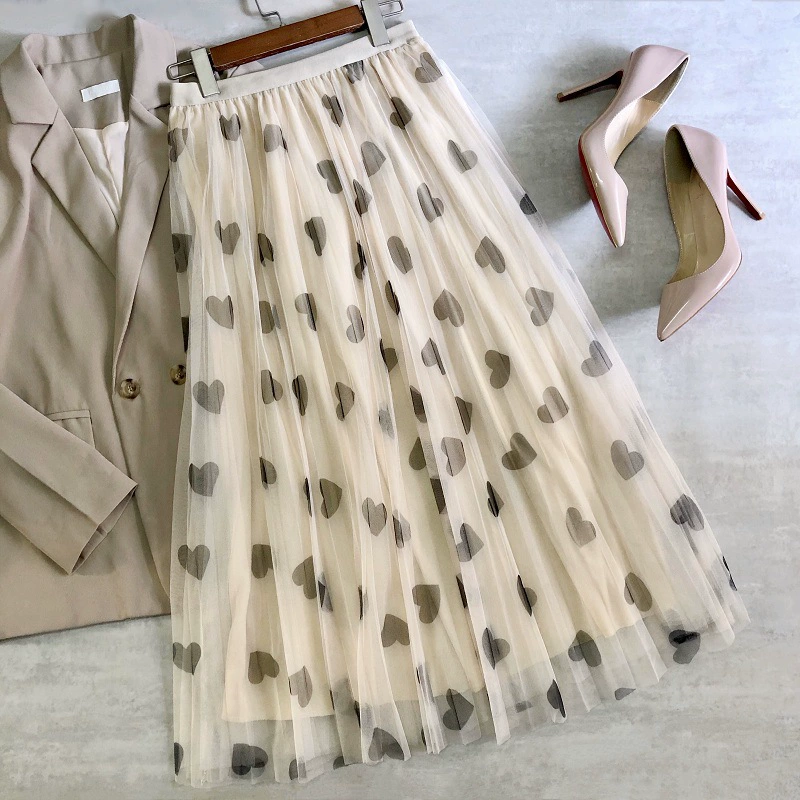 Ранняя весенняя сетчатая юбка-юбка с любовью с принтом фея юбка-юбка повседневная плиссированная юбка