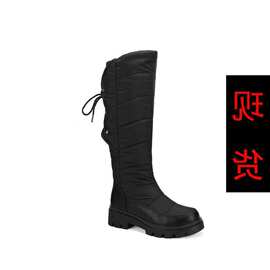 女靴棉靴高筒保暖靴黑色雪地靴毛毛大码毛绒后系带厚跨境冬季外贸