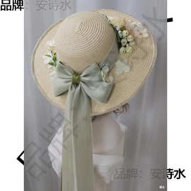 母亲节礼物手工diy草帽帽子diy花朵草帽遮阳帽女夏大檐帽材料包