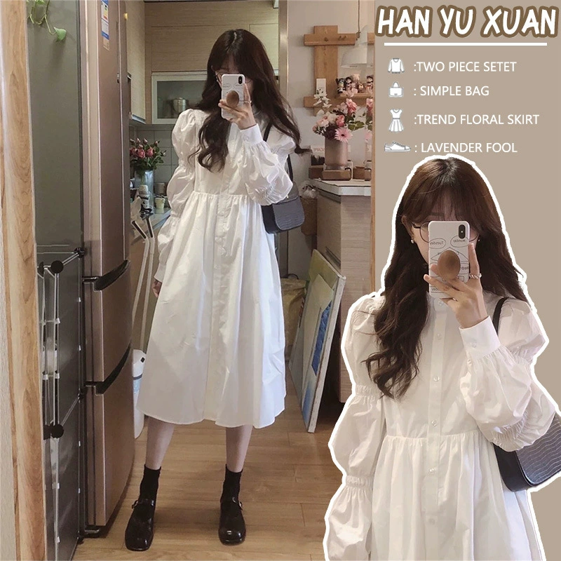 Платье для беременных белое платье платье весна и осень 2025 новая темпераментная юбка-рубашка красивая нежная длинная юбка