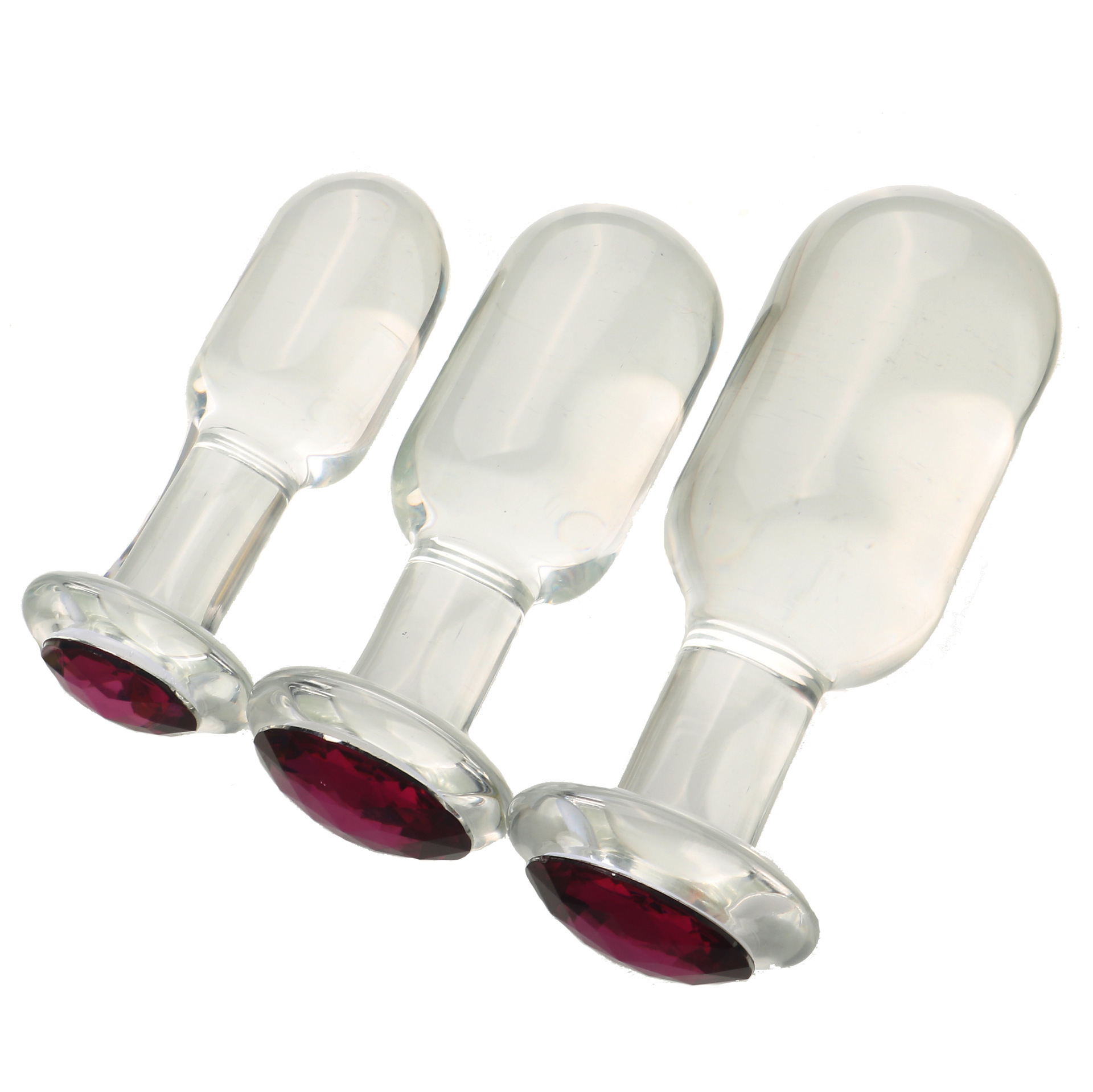 Crystal Glass Anal Plug with Beaded Design, Transparent Small Size for Beginners — detail image 2