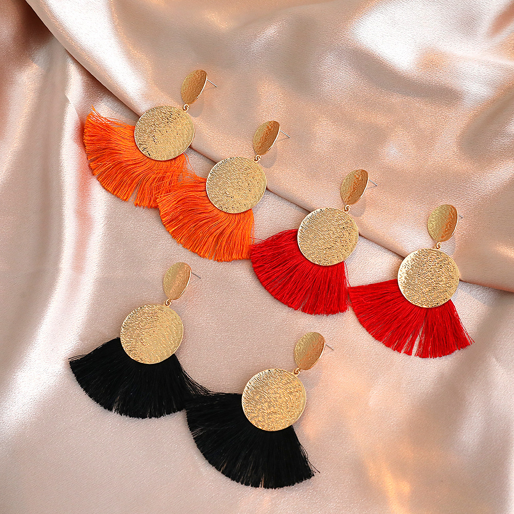 Alloy Material Sector Pattern Bohemian Sector Plating Alloy No Inlaid Drop Earrings