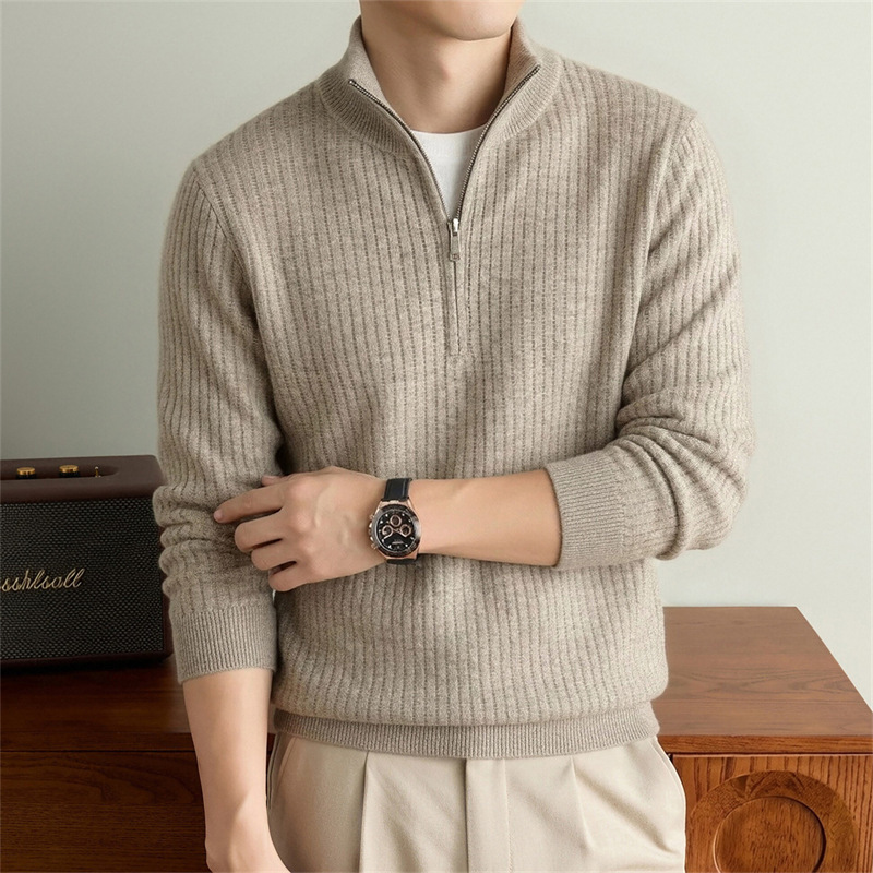2026 Winter New Men's Stand Collar Half-Zip Casual Warm Wool Sweater Casual Top Men's Sweater Wholesale