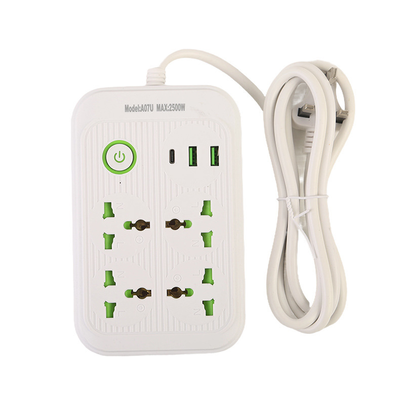 2USB + 1Type-c interfaz de carga de teléfono celular con caja negra con puerta de seguridad interruptor de anillo verde estándar británico estándar europeo estándar americano