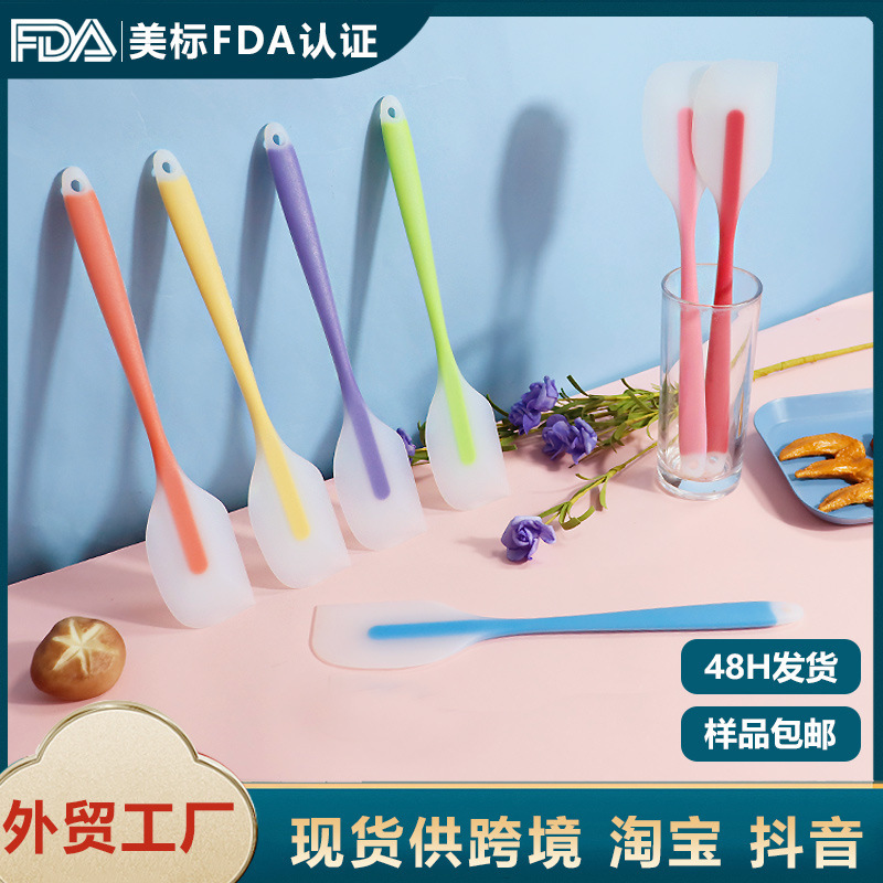 Large Long-Handled Silicone Spatula, Colorful Cream Spatula, Semi-Transparent Household Non-Slip Baking Silicone Spatula Wholesale