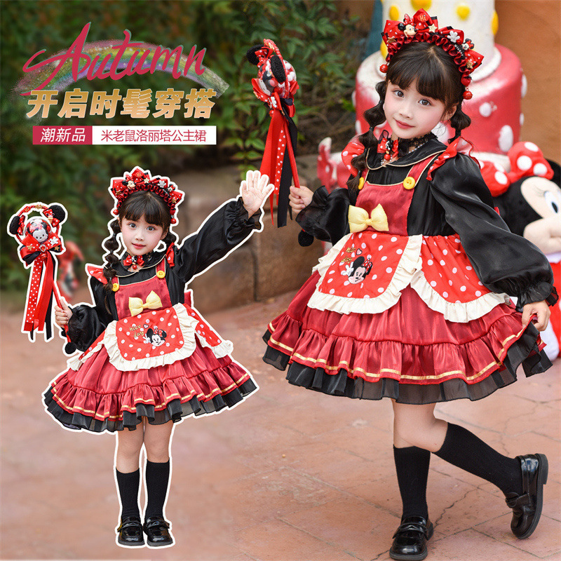 Girls Mickey Lolita Princess Dress Spring and Autumn Children's Cartoon Dress Baby Girl Birthday Dress Puff Skirt