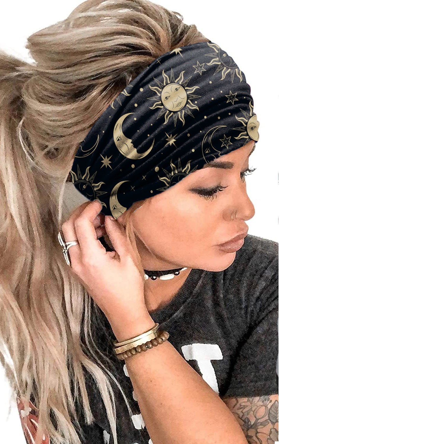 40g Weight Hair Band Hair Accessories Type 1 Piece Quantity Sports Occasion Polyester cotton Material Sun, Star, Moon Pattern Women's Gender Printing Design Bohemian Style Women's Bohemian Sun Star Moon Polyester Cotton Printing Hair Band 1