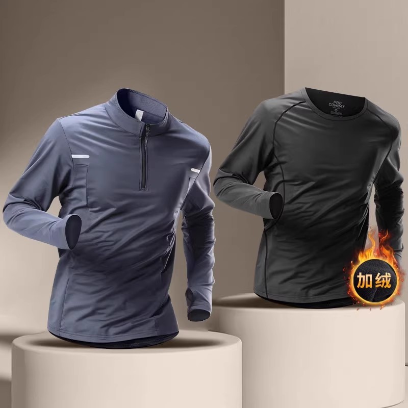 Ropa de entrenamiento deportivo masculino de atletismo, carrera, camiseta deportiva de secado rápido, ropa de fitness, primavera y otoño, camisa de manga larga con medio cremallera.