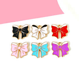 跨境双拼色领结蝴蝶结吊坠diy滴油合金饰品配件项链手链发饰挂件