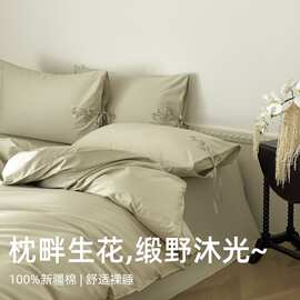 枕边花语！中式简约100支长绒棉床上四件套纯棉全棉刺绣床单床笠4