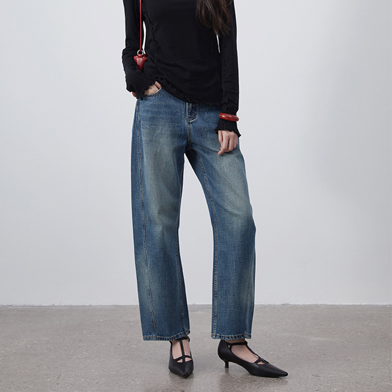 Yi Li Xiaozhong Lyocell Jeans Women's Autumn and Winter High Waist Three-dimensional Profile Deconstructed Banana Pants Casual Wide Leg Pants