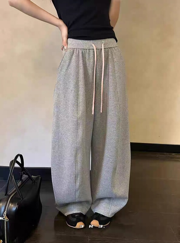 镇店之宝2025秋高腰直筒阔腿垂感卫裤女松紧腰多色抽绳运动休闲裤|undefined